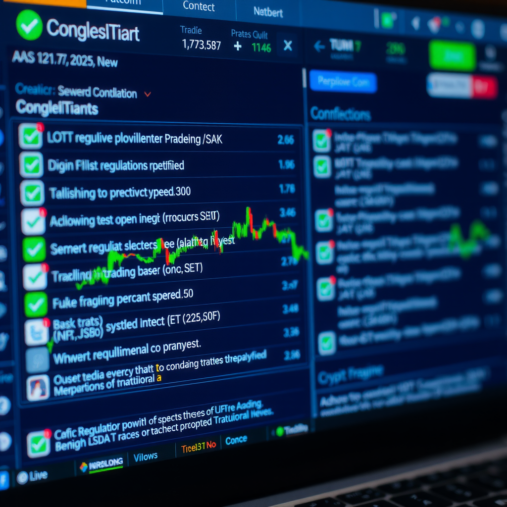 Handelsplattform-Interface mit Compliance-Häkchen, das die neuen regulatorischen Anforderungen für Krypto-Börsen zeigt